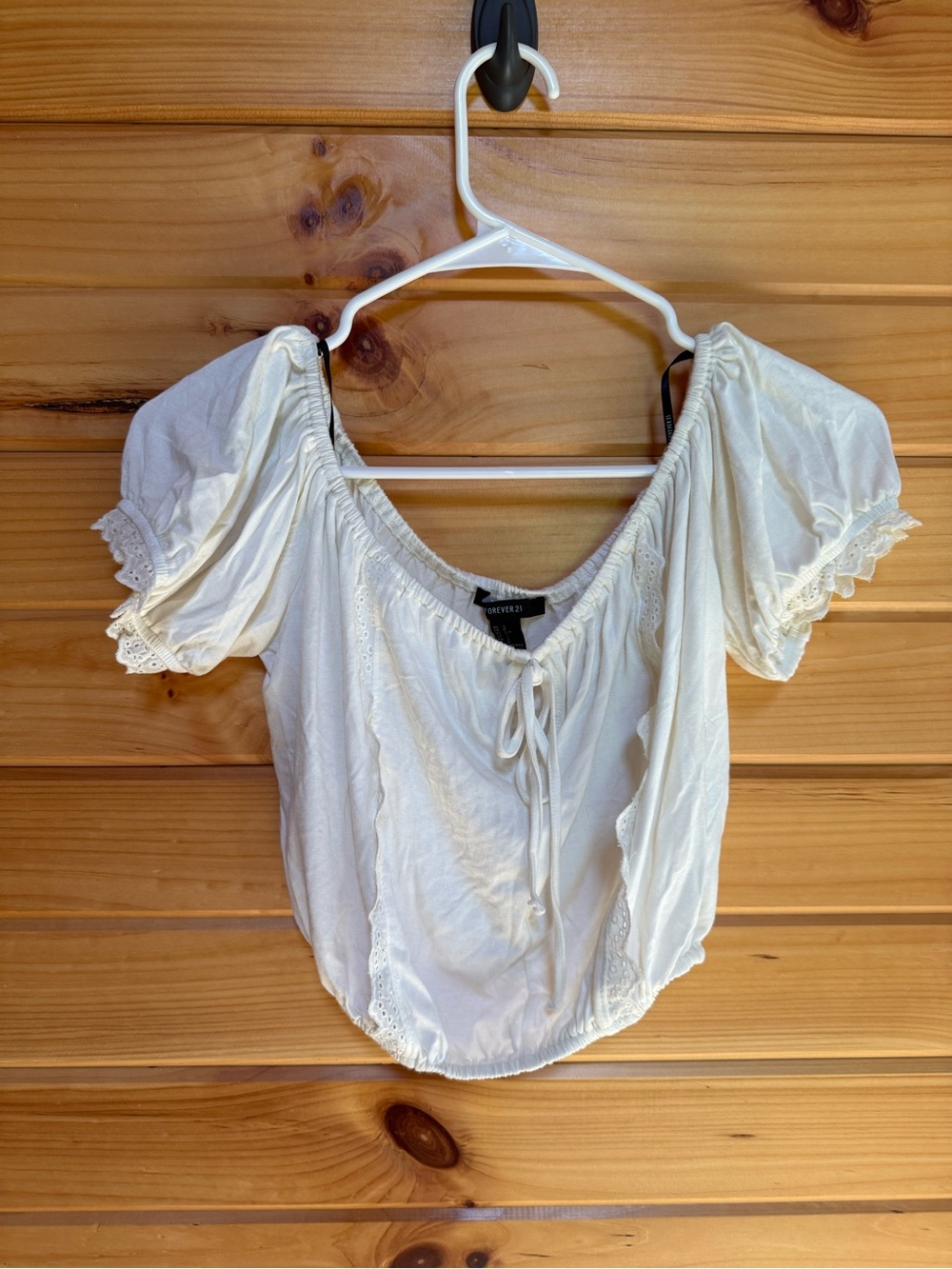 Forever 21 Cream Ruffled Neck Top